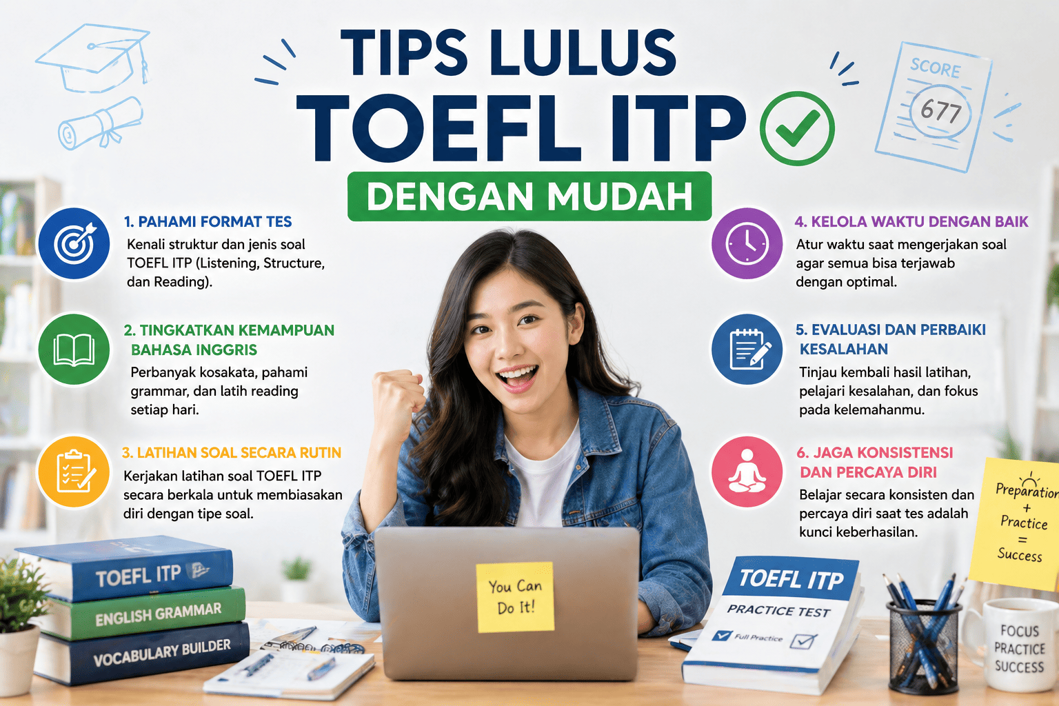Tips lulus TOEFL ITP dengan mudah untuk pemula. Pelajari strategi efektif, latihan soal, dan cara meningkatkan skor dengan cepat.