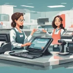 Sistem kasir otomatis untuk bisnis di toko menggunakan tablet POS dan scanner barcode