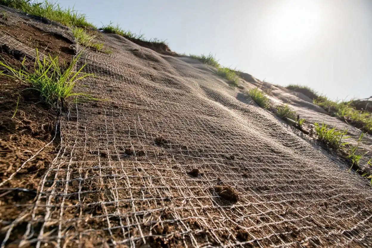 penggunaan cocomesh untuk area rawan longsor pada lereng sebagai stabilisasi tanah dan pencegahan erosi